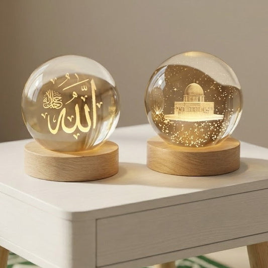 3D Islamic Allah & Al Aqsa Crystal Ball Lamp (Pack of 2) !