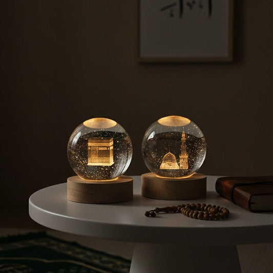 3D Islamic Madina & Kaba Crystal Ball Lamp (Pack of 2) !