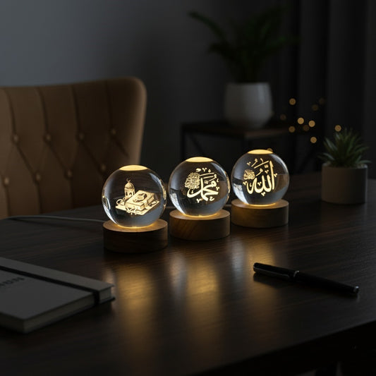 3D Islamic Allah Muhammad & Quran Crystal Ball Lamp (Pack of 3)