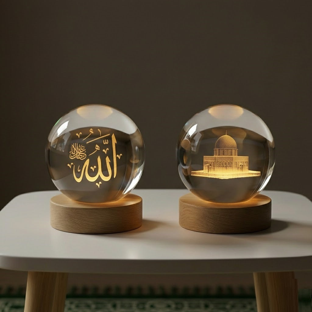 3D Islamic Allah & Al Aqsa Crystal Ball Lamp (Pack of 2) !