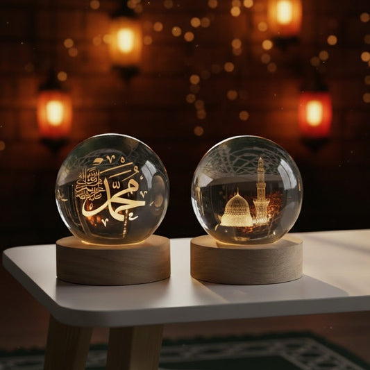 3D Islamic Madina & Muhammad Crystal Ball Lamp (Pack of 2)