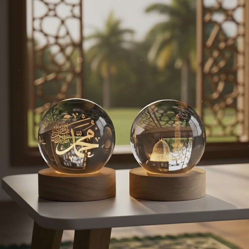 3D Islamic Madina & Muhammad Crystal Ball Lamp (Pack of 2)