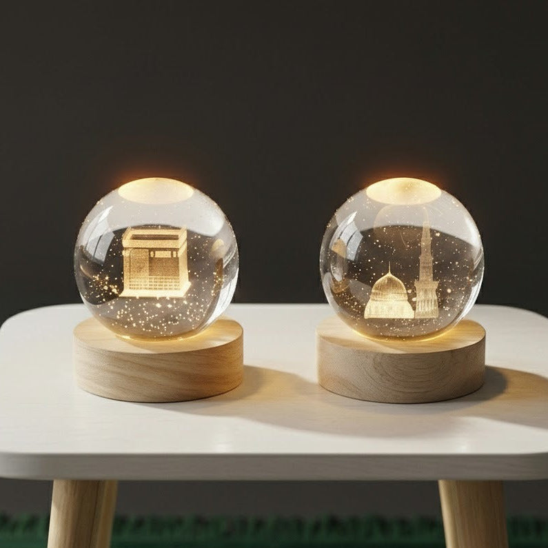 3D Islamic Madina & Kaba Crystal Ball Lamp (Pack of 2) !