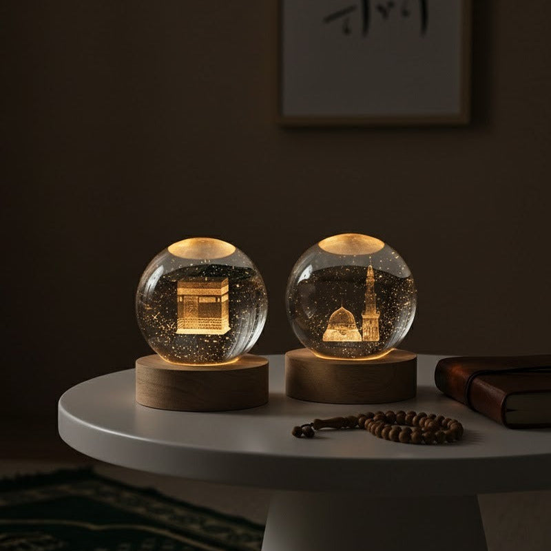 3D Islamic Madina & Kaba Crystal Ball Lamp (Pack of 2) !