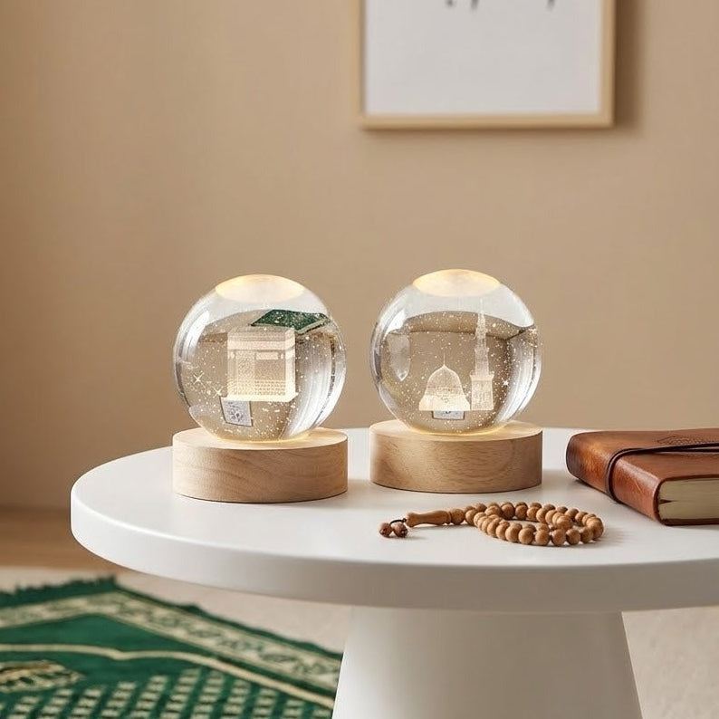 3D Islamic Madina & Kaba Crystal Ball Lamp (Pack of 2) !