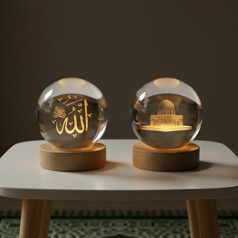 3D Islamic Allah & Al Aqsa Crystal Ball Lamp (Pack of 2) !